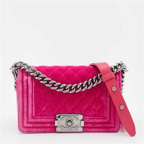 chanel pink velvet boy bag